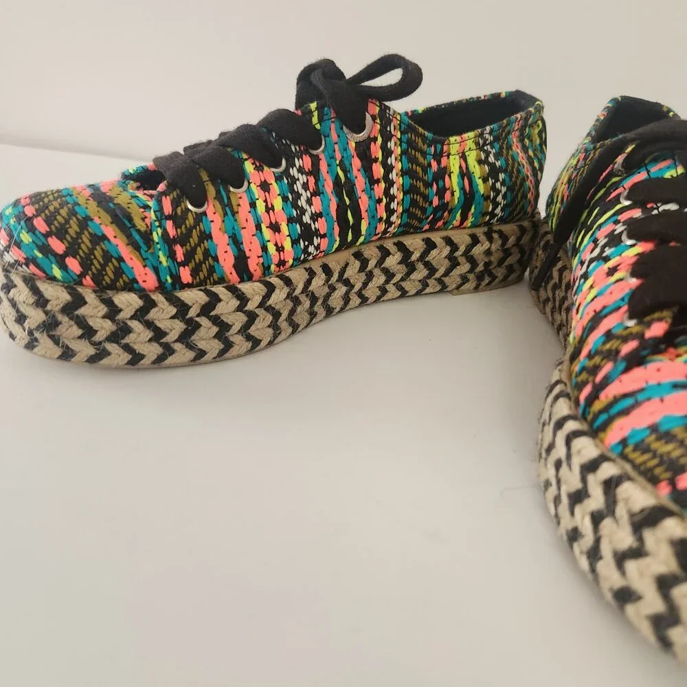 Circus Sam Edelman Brandon Neon Woven Espadrille Platform Sneakers 8 Festival